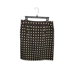 Ann Taylor Brown & Cream Knee Length A-Line Skirt Button Accent Sz 8 Med Cotton